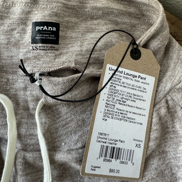 NWT Prana XS Unwind Lounge Pants Oatmeal Heather - Picture 6 of 7
